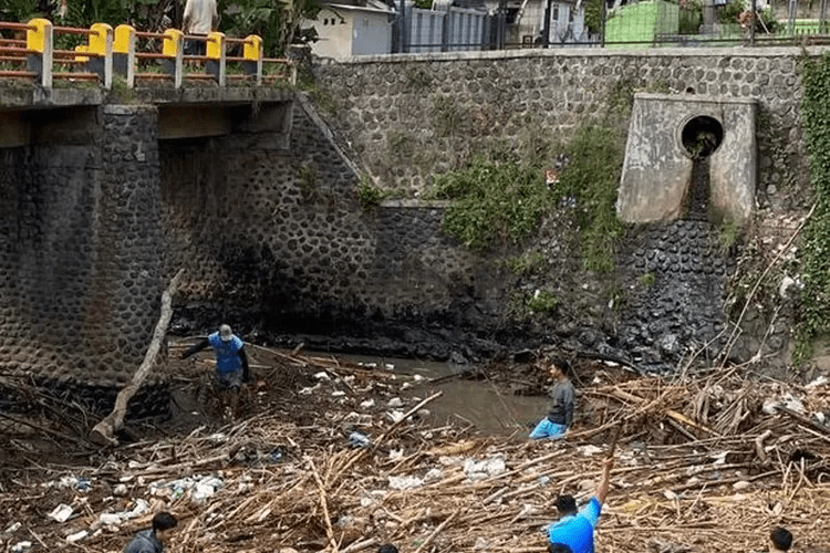 Jembatan Tosari Gombolirang Banyuwangi Tertutup Sampah Batang Kayu dan Bambu: Berpotensi Timbulkan&nbsp;Banjir